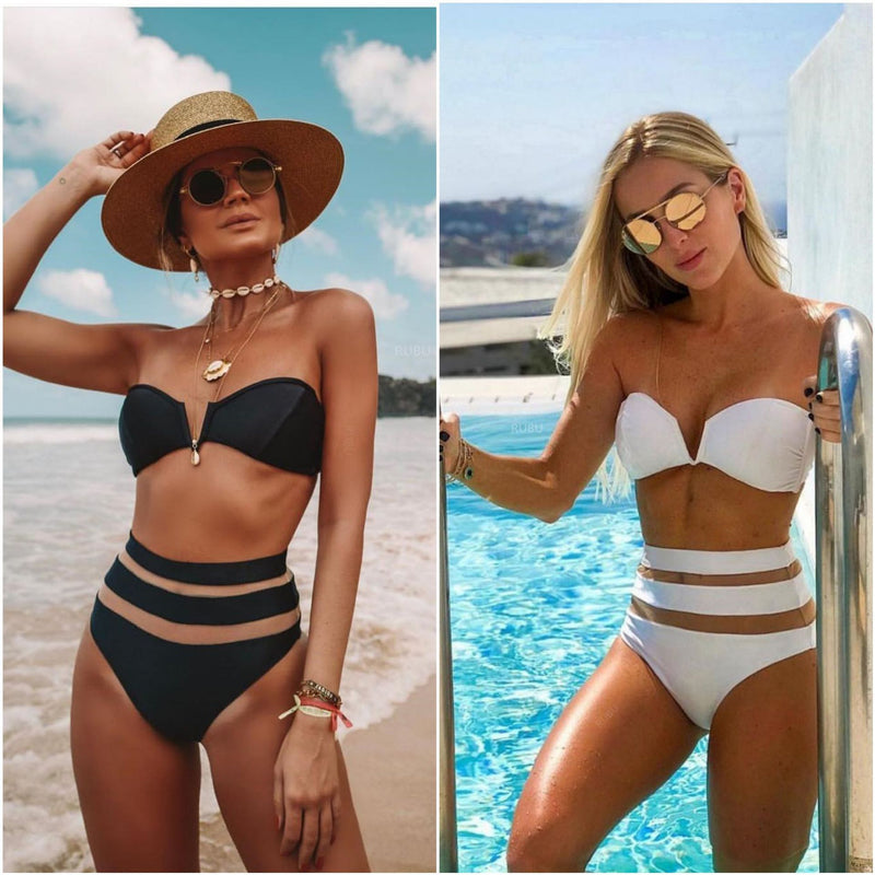 Split swimsuit V-neck mesh bikini