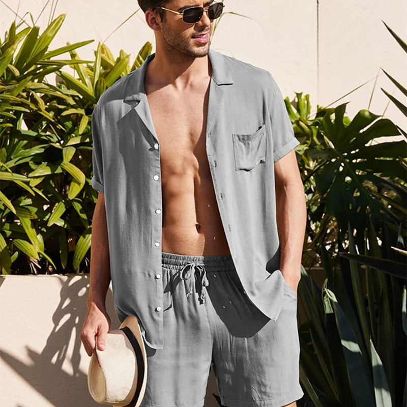 Men's Linen Short Sleeve Shirt Set Linen